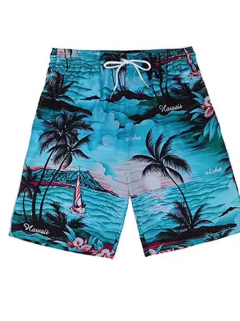 PatPat Teal Hawaiian Palm Print Swim Board Shorts